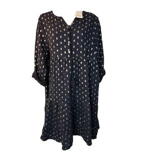 Kaktus Navy Midi Dress with Champagne Sparkle Diamond Shapes, Shell Buttons, L‎